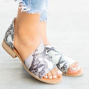 ‘Lotus’ Side Cutout Flats in Snake Print